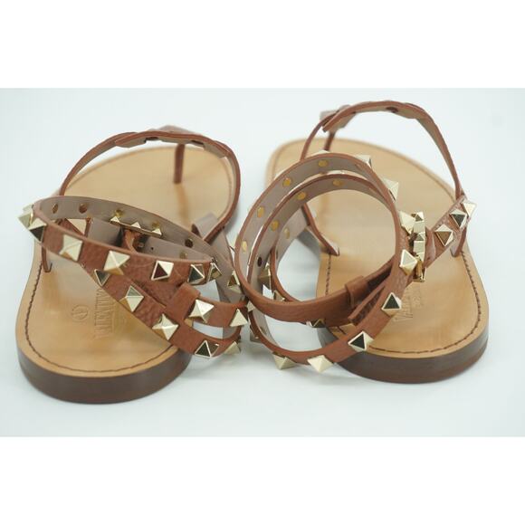 Valentino Rockstud brown Leather Ankle Strap Flat Thong Sandals Size 36 NIB $895 - Picture 12 of 12